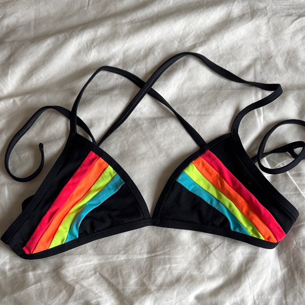 Jolyn, size M Bikini Top, Colorful Striped Bikini Top